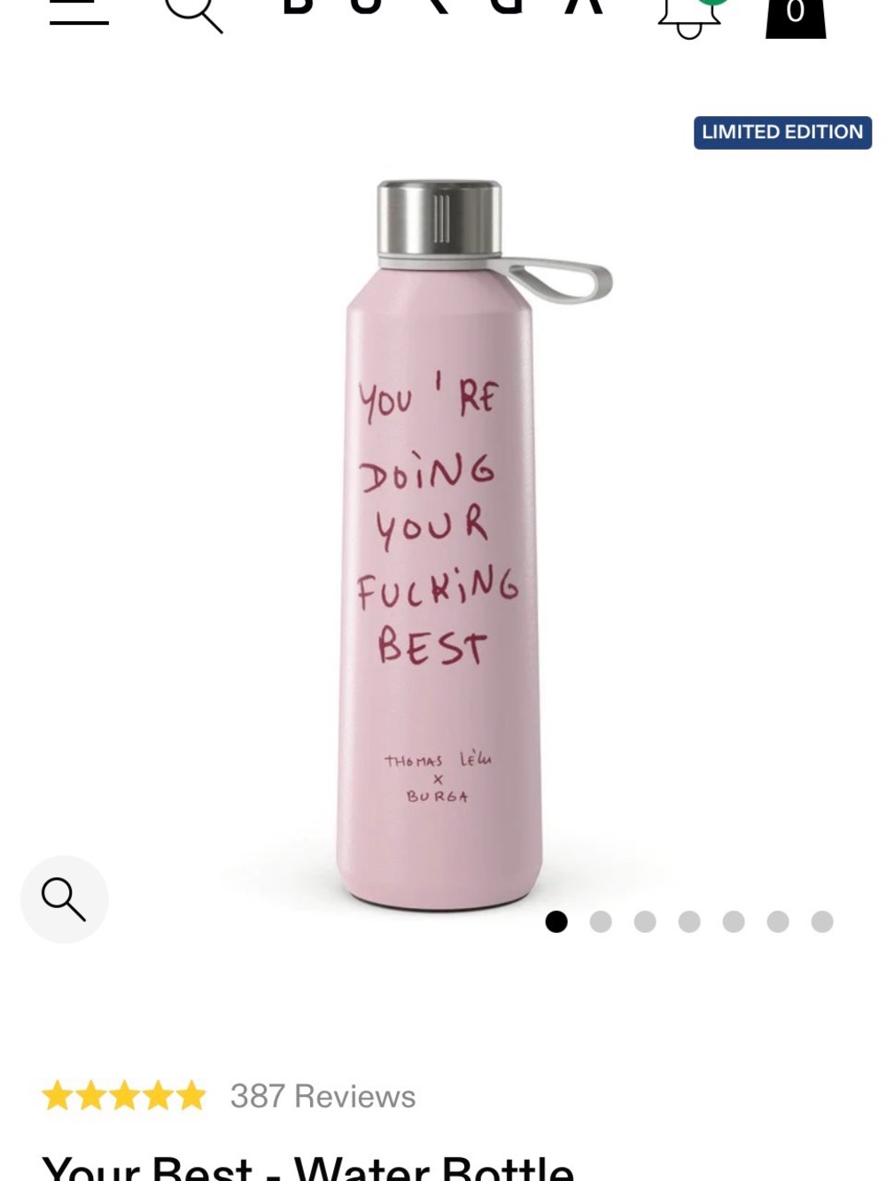 Burga Pink 'You're Doing Your Best' Insulated Water Bottle